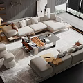 Modern Sofa And Coffee Table Set With Beige Sofas Wooden Table Area Rug And Pillows 3d model