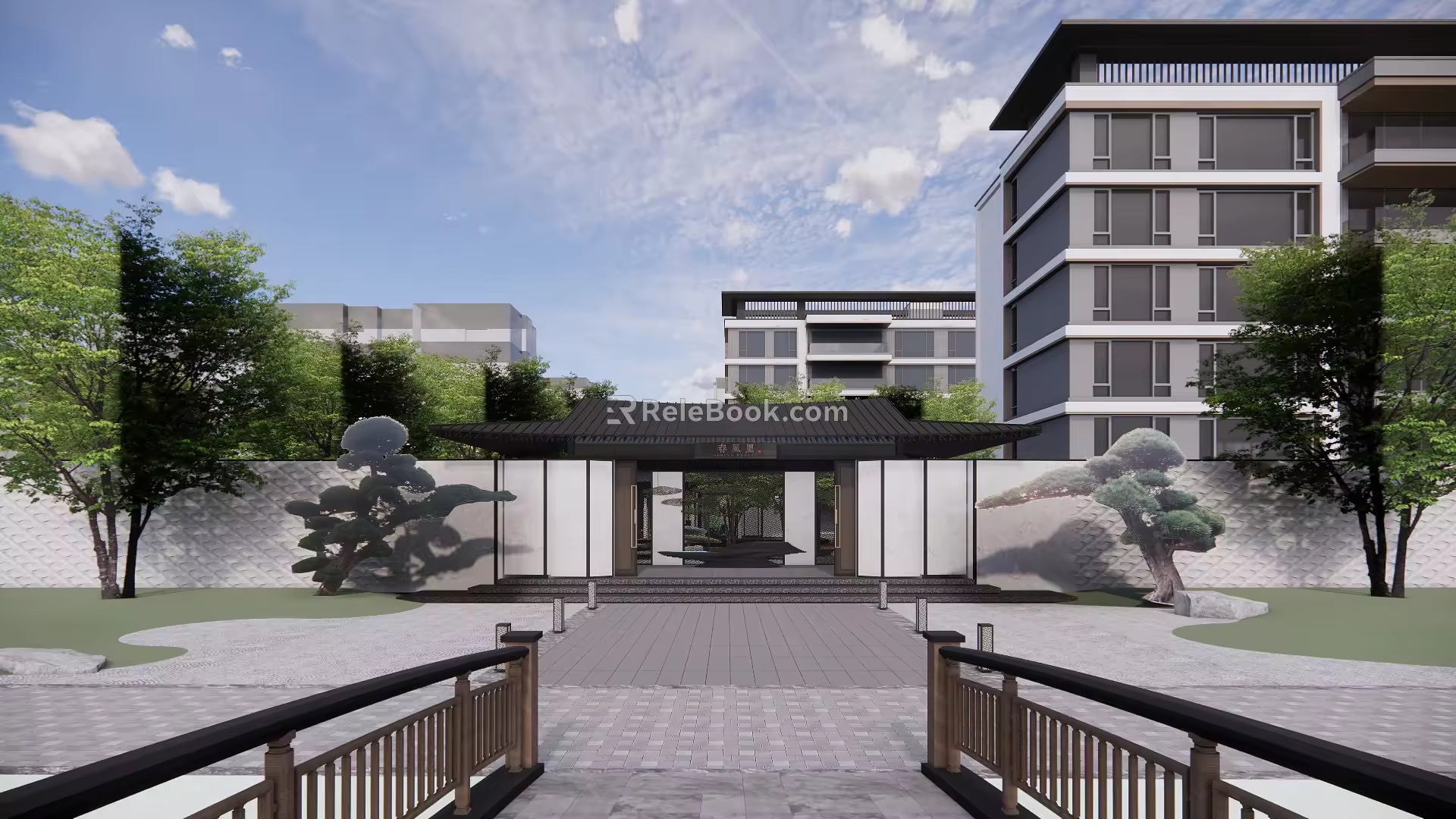 New Chinese Style Gate Landscape Demonstration Area 3d model