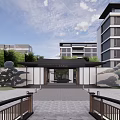 New Chinese Style Gate Landscape Demonstration Area 3d model