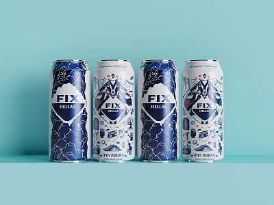 FIX Refreshing Beverage Cans With Modern Blue And White Design Packaging 3d model