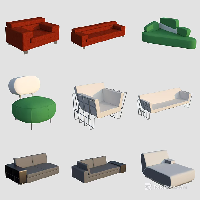 Modern Sofa and Coffee Table Set with Various Colors and Designs for Living Room Decor 3d model 