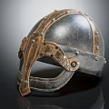 Medieval Vintage Helmet With Metal Construction Leather Accents And Rivet Details