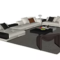 Modern L shaped Sofa And Coffee Table Set With Cushions Fruit Tray On Rug
