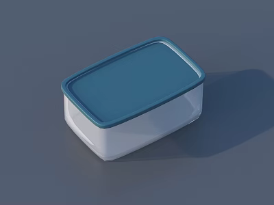 Rectangular Plastic Storage Container with Transparent Body and Blue Lid 3d model