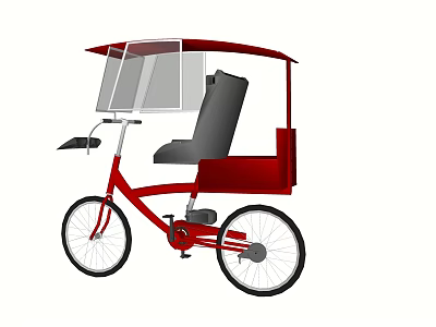 Red Three Wheeled Bicycle With Canopy Windshield And Comfortable Seat 3d model