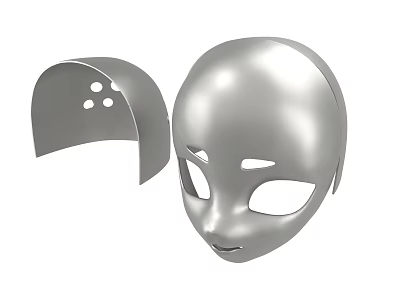 Silver Mask Components Including Curved Part And Face Shaped Main Piece 3d model