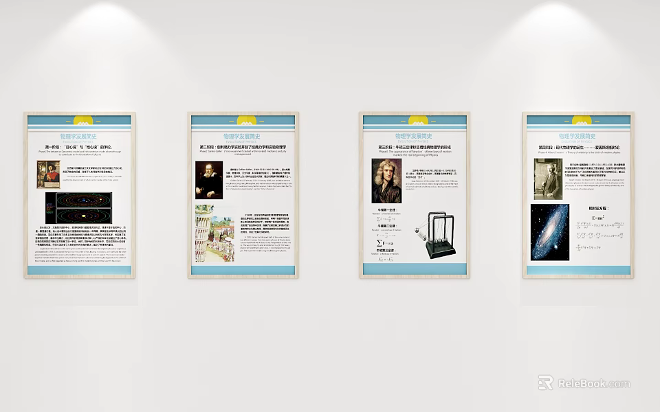 Portrait Paintings Of Historical Figures Displayed On Exhibition Panels With Visual Content 3d model 