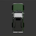 Green Pickup Truck With Spare Tire On Truck Bed And Roof Rack