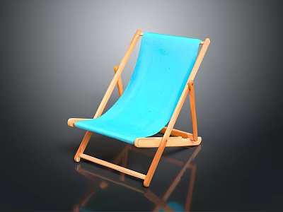 Comfortable Blue Folding Chair Furniture with Wooden Frame and Durable Seat 3d model