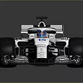 White F1 Racing Car Featuring Black Accents Sponsor Logos And Aerodynamic Body