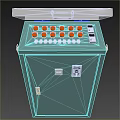 Green Industrial Control Cabinet With Red Buttons White Knobs And Control Panel Interfaces