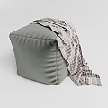 Gray Upholstered Sofa Stool With Soft Plaid Blanket For Cozy Living Space
