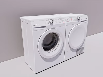Two White Side by Side Washing Machines With Modern Control Panel Exterior Design 3d model