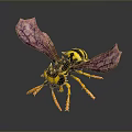 3D Fantasy Wasp Creature Character With Purple Veined Wings And Yellow Black Body