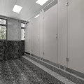 Public Toilet Interior With Multiple Stalls Sink Gray Marble Walls And Tiled Floor