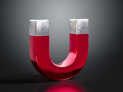 Shiny Red Metallic Horseshoe Magnet With Silver Ends On Dark Background 3d model
