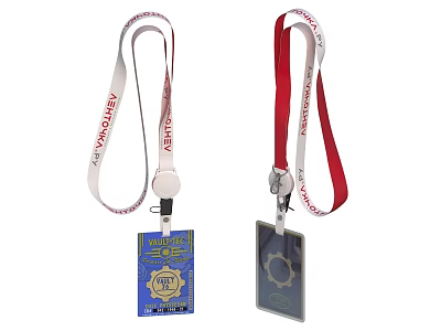 White And Red Lanyards With ID Card Holders And Badge Designs 3d model