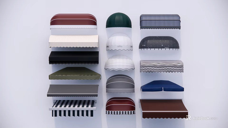 Diverse Awnings With Various Styles Colors And Shapes For Exterior Use 3d model 