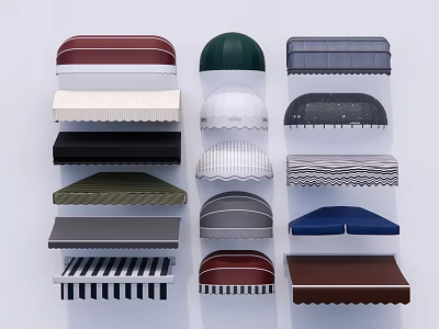 Diverse Awnings With Various Styles Colors And Shapes For Exterior Use 3d model
