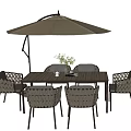 Outdoor Rectangular Table And Chair Set With Woven Design Chairs And Beige Umbrella