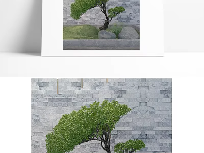 Lush Arbor In Front Of Gray Brick Wall With Stones And Green Lawn 3d model