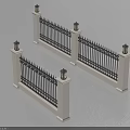 Elegant Black Iron Railing Design With Beige Pillars And Decorative Lamp Posts 3d model