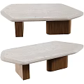 Modern Geometric Coffee Table With Light Stone Top And Dark Wooden Legs