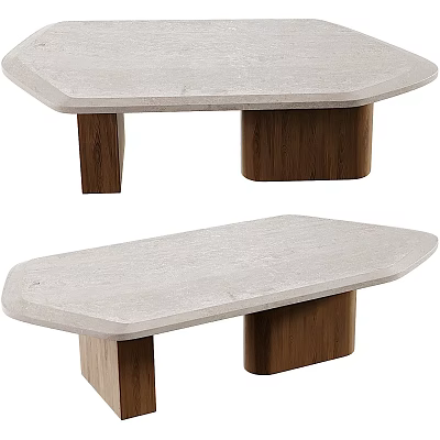 Modern Geometric Coffee Table With Light Stone Top And Dark Wooden Legs 3d model