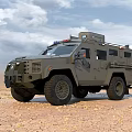 Gray Armored Military Car With Police Lights For Off Road Use