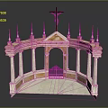 Ornate Church Chapel With Cross Spires Columns Arched Doorway And Marble Surface