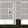 White Sliding Doors With Glass Grid Design In Interior Room With Wooden Floor
