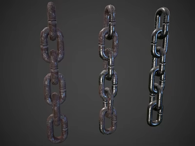 Three Different Metal Chains With Rusted And Shiny Textures On Dark Background 3d model