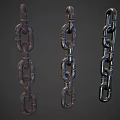 Three Different Metal Chains With Rusted And Shiny Textures On Dark Background