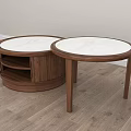 Nordic Black Walnut Round Simple Solid Wood Rock Board Coffee Table Combination for Living Room 3d model