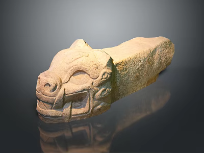 Traditional Stone Beast Head Sculpture With Intricate Carved Details And Texture 3d model