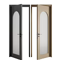Light Wood and Dark Gray Swing Doors with Arched Vertical Ribbed Glass and Black Handles