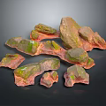 Natural Stone And Wood Decorative Pieces With Green Moss And Textures