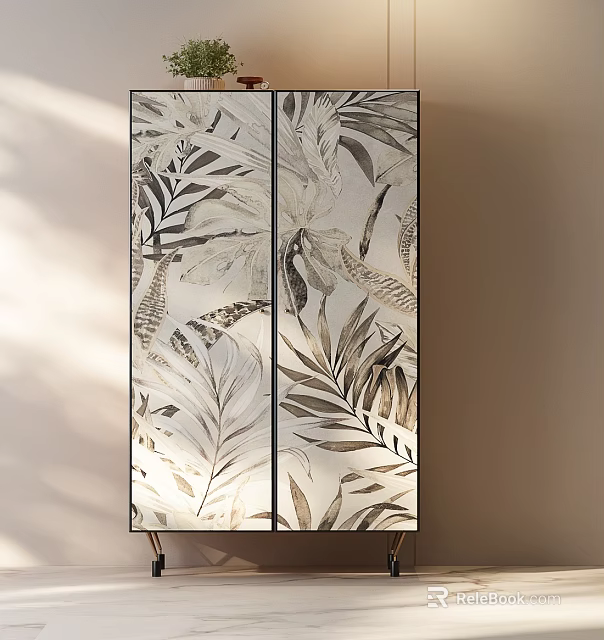 Elegant Decorative Cabinet With Leaf Pattern Design In Neutral Tones 3d model