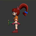 Cartoon Girl With Red Hair Red Bow Orange Top Pink Skirt Holding Flower