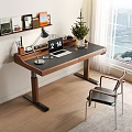 Modern Wooden Desk by Window with City Sea View Desk Lamp Notebook Green Plant Clock