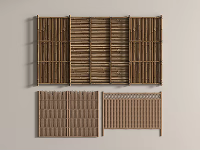 Bamboo Railings with Various Traditional Patterns and Decorative Wooden Designs on Light Background 3d model
