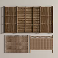 Bamboo Railings with Various Traditional Patterns and Decorative Wooden Designs on Light Background