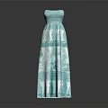 Fashionable Turquoise Strapless Long Dress With Patterned Design And Flowy Silhouette