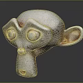 Gray Monkey Head Sculpture With Large Eyes Prominent Nose And Ears