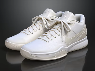White Nike High Top Basketball Shoes With White Laces And Reflective Soles 3d model