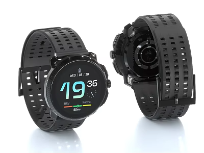 Smartwatch With Black Perforated Strap Display Time And Heart Rate Monitor Back Structure 3d model