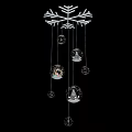 Multiple Hanging Spherical Glass Pendants Featuring Snowflake And Little House Decorative Designs