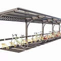 Bike Shelter With Metal Frame Transparent Roof And Yellow Bicycle Parking Racks