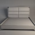 Double Bed with Blue Upholstered Headboard White Frame and Wooden Slats in Modern Minimalist Style