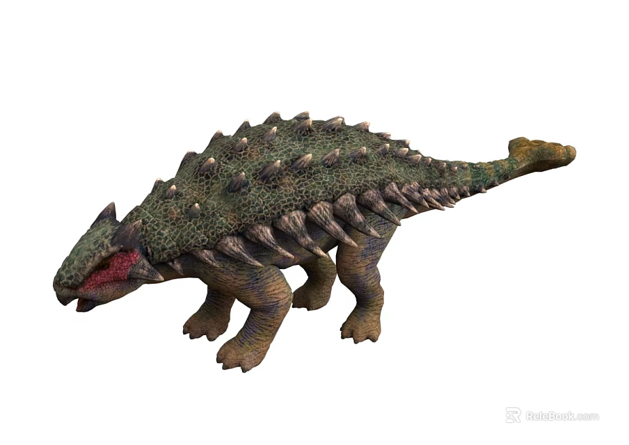 Detailed Ankylosaurus Dinosaur Model Featuring Spiked Back Armored Body And Red Open Mouth 3d model 